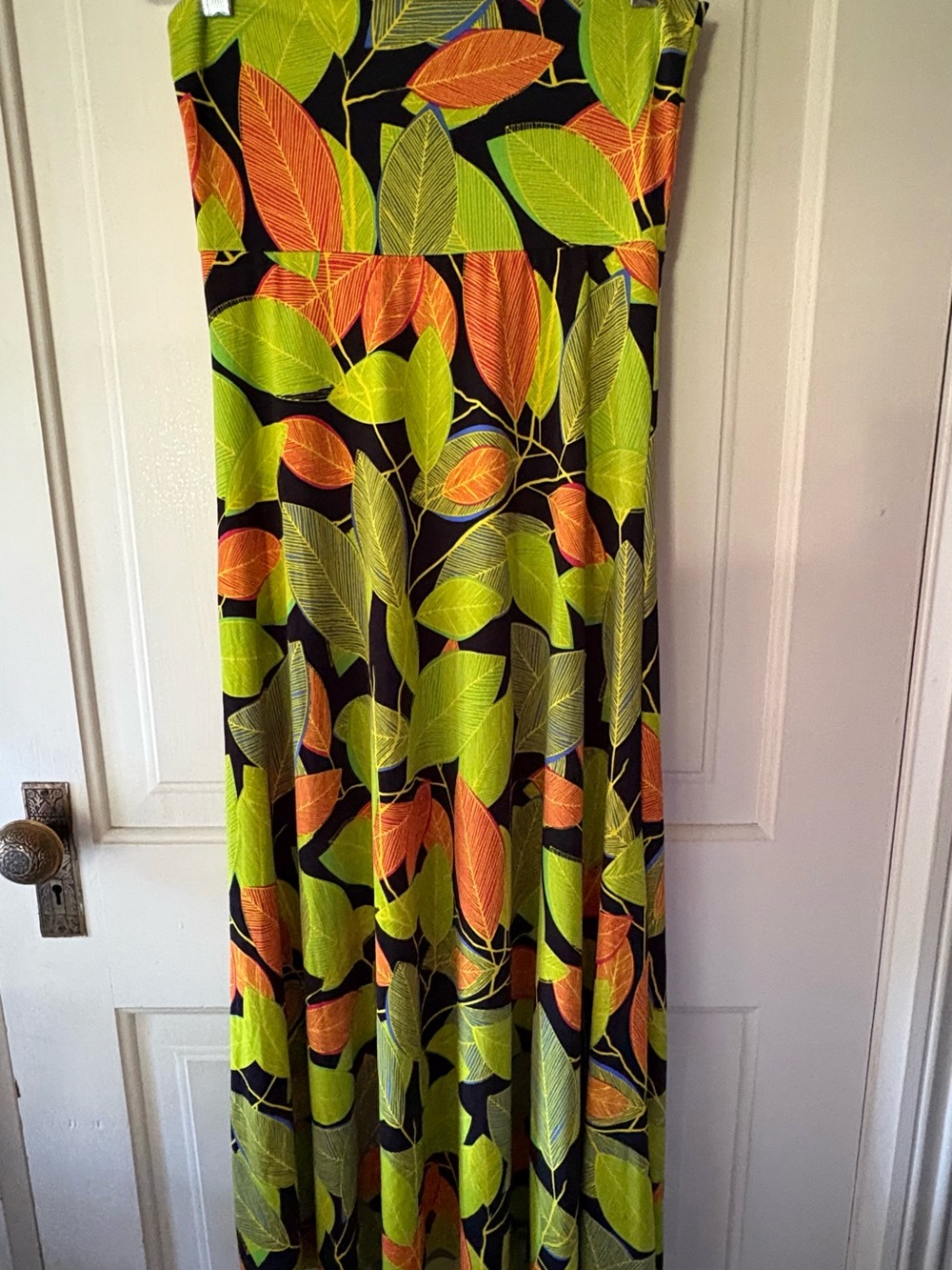 LuLaRoe Bright Leaf Print Skirt - Black, Lime, Orange